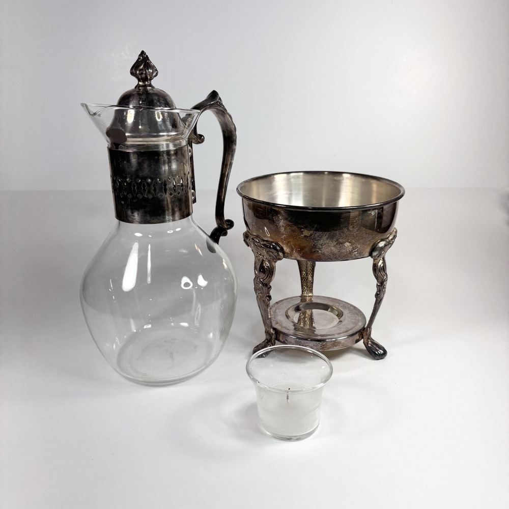 Vtg Silverplated Ten Cup Glass Carafe Warmer Leonard Silver MGF Original Box - Picture 6 of 9